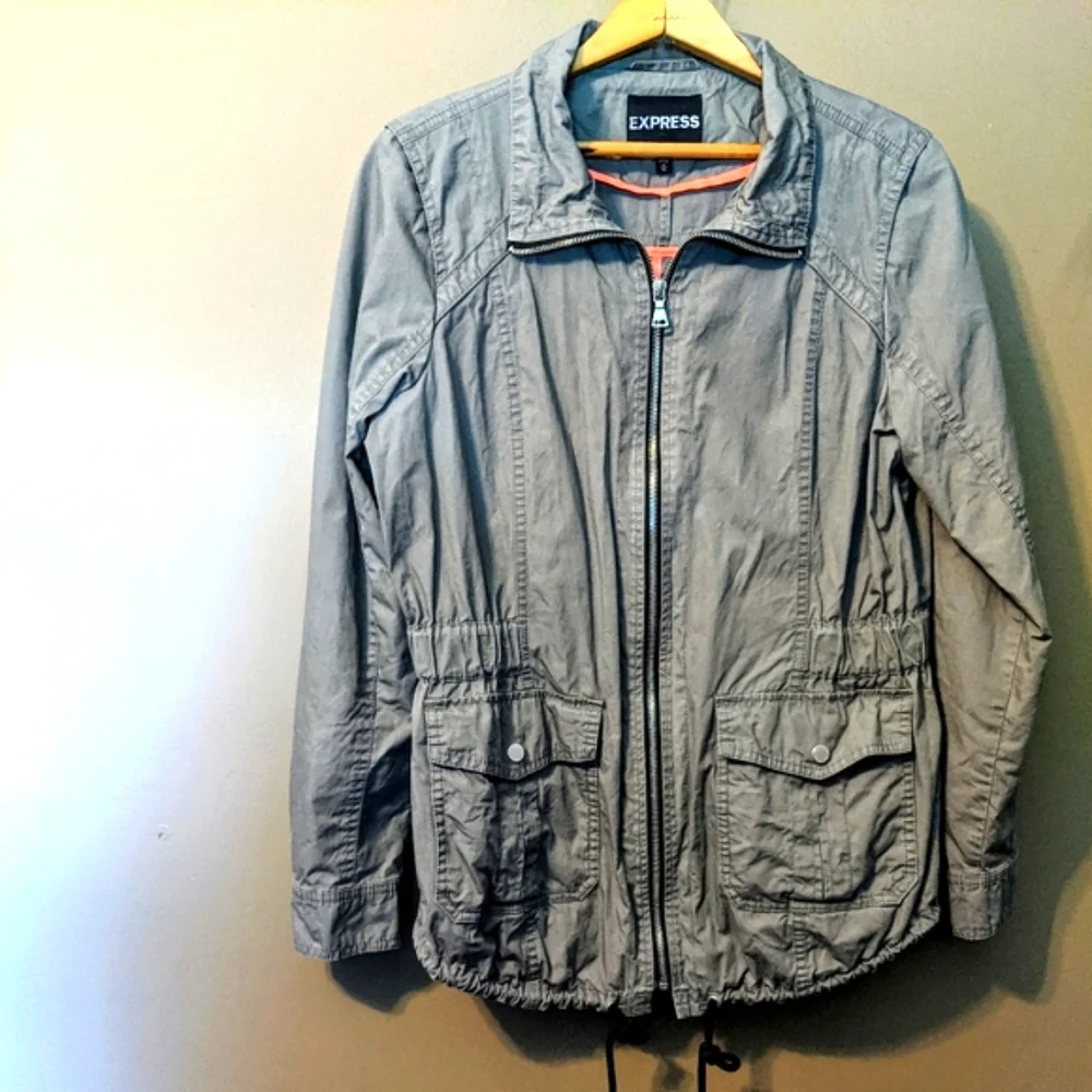 Express Utility Jacket Lightweight Khaki Cargo Jacket sz Medium 100% Cotton